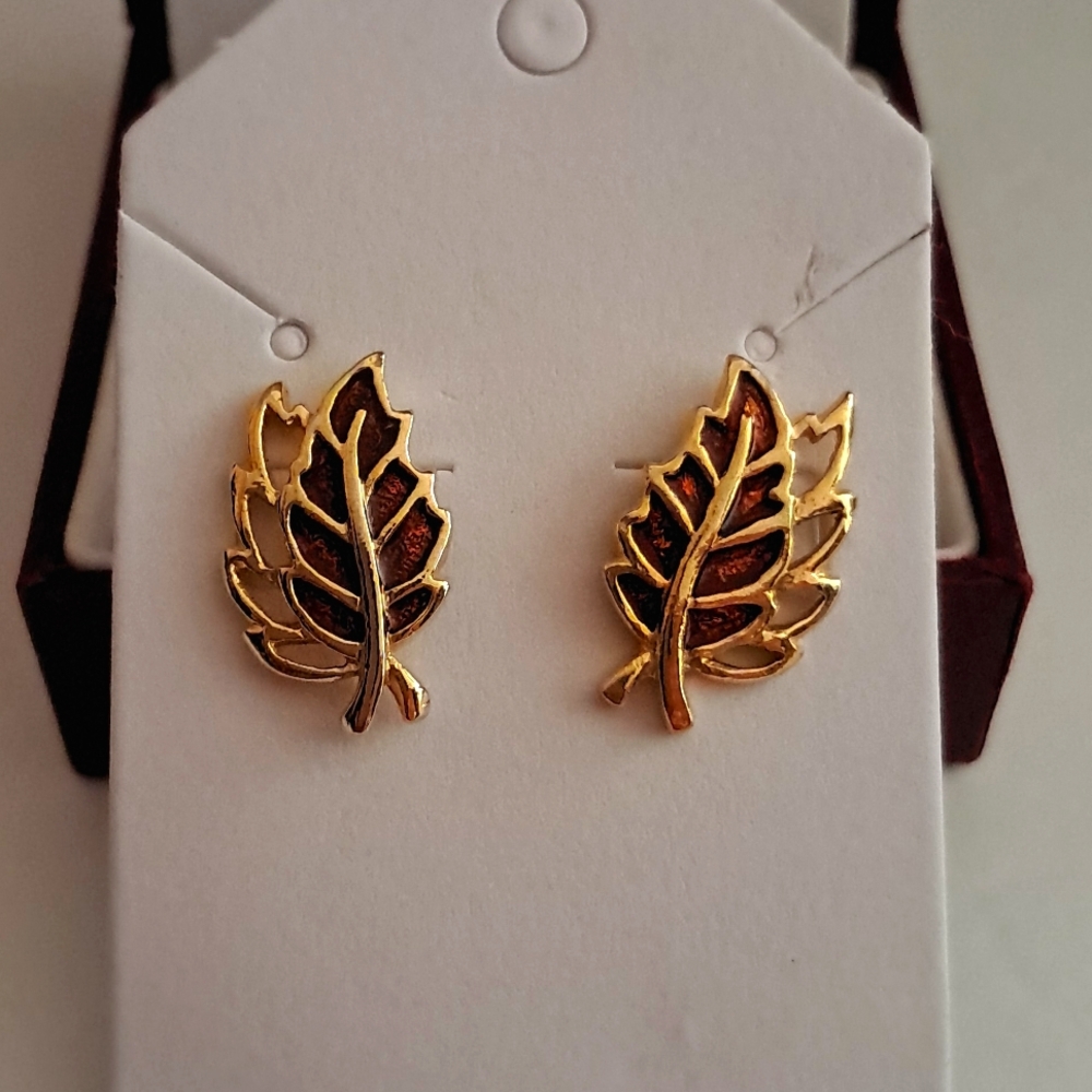 Leaves Enamel Goldtone Stud Earrings